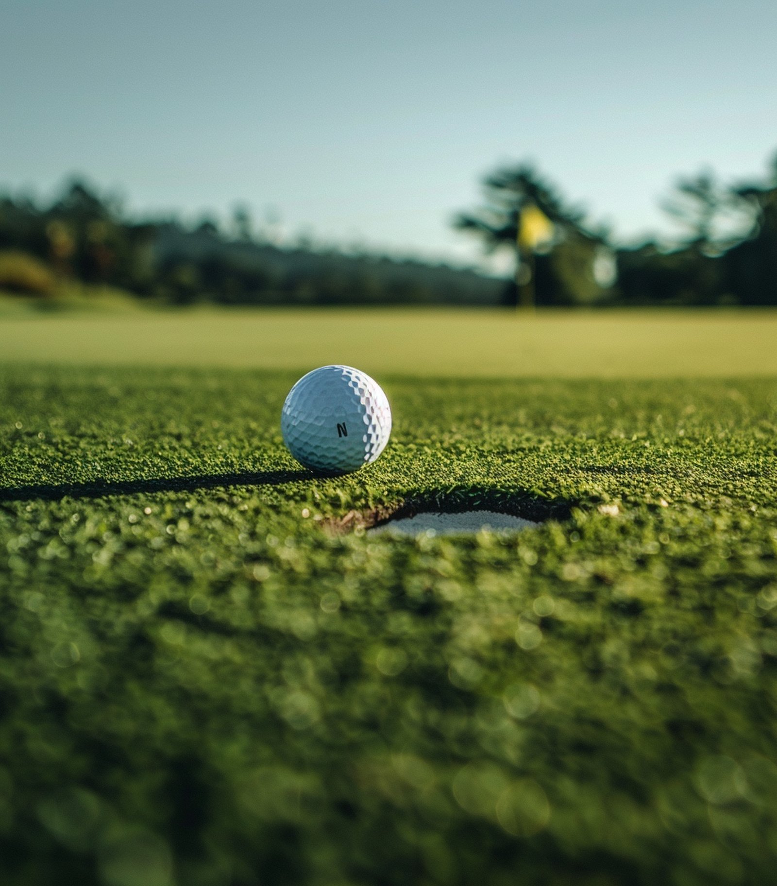 Pelota de golf junto al hoyo